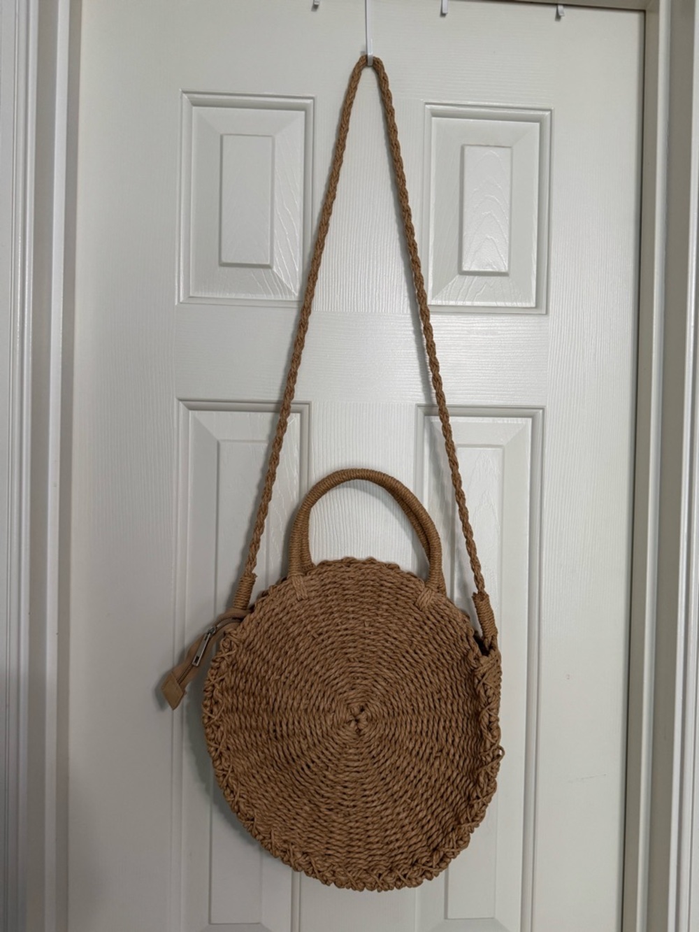 Round Woven “Straw” Shoulder Bag - Tan